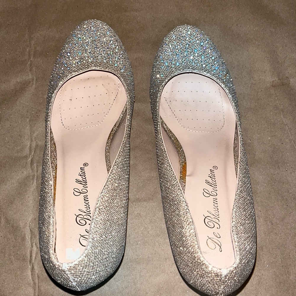 De Blossom Collection Bertha 3 Nude Sparkle Pumps Size 8 Wedding Bridal Heels - Picture 5 of 9